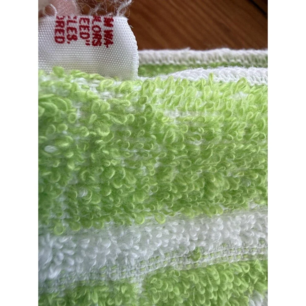 Green Fluer-de-lis Bath Towel Set 6pc Terry Cotton Blend Made USA Fringe